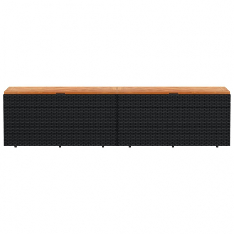 Gartentruhe Schwarz 220x50x54 cm Poly Rattan Akazienholz