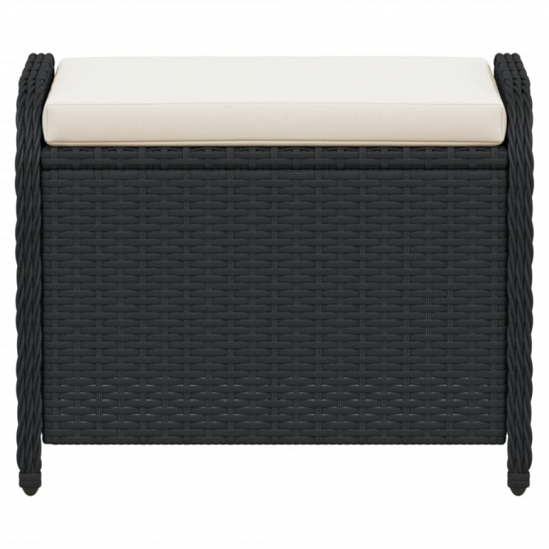 Gartenhocker mit Kissen Schwarz 58x46x46 cm Poly Rattan