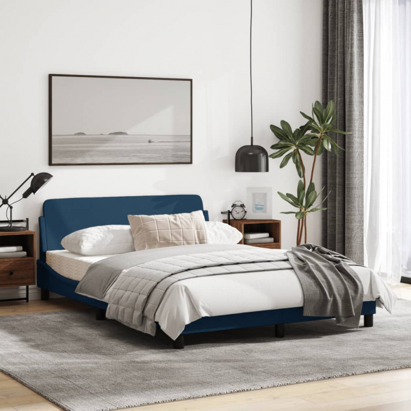 Bettgestell mit Kopfteil ohne Matratze Blau 140x200 cm Stoff
