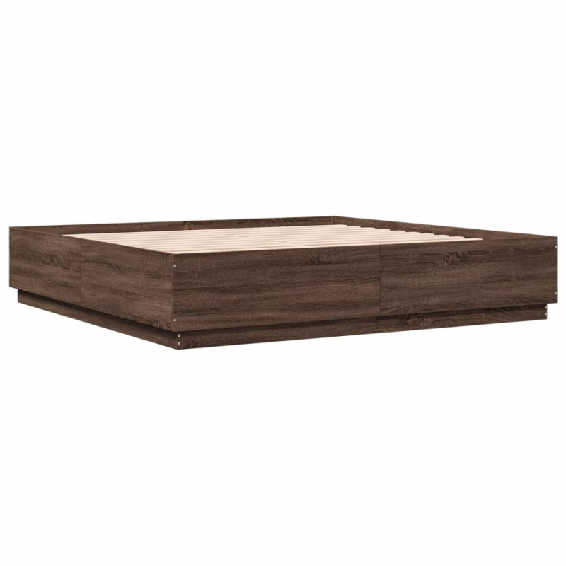 Bettgestell mit LED Braun Eichen-Optik 200x200 cm Holzwerkstoff