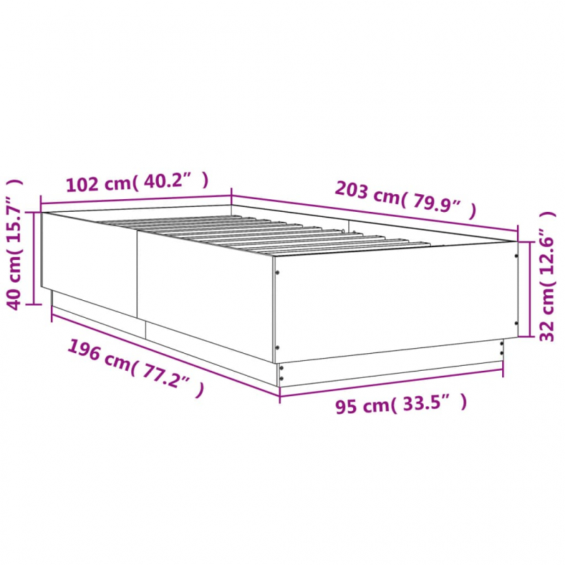 Bettgestell Betongrau 100x200 cm Holzwerkstoff