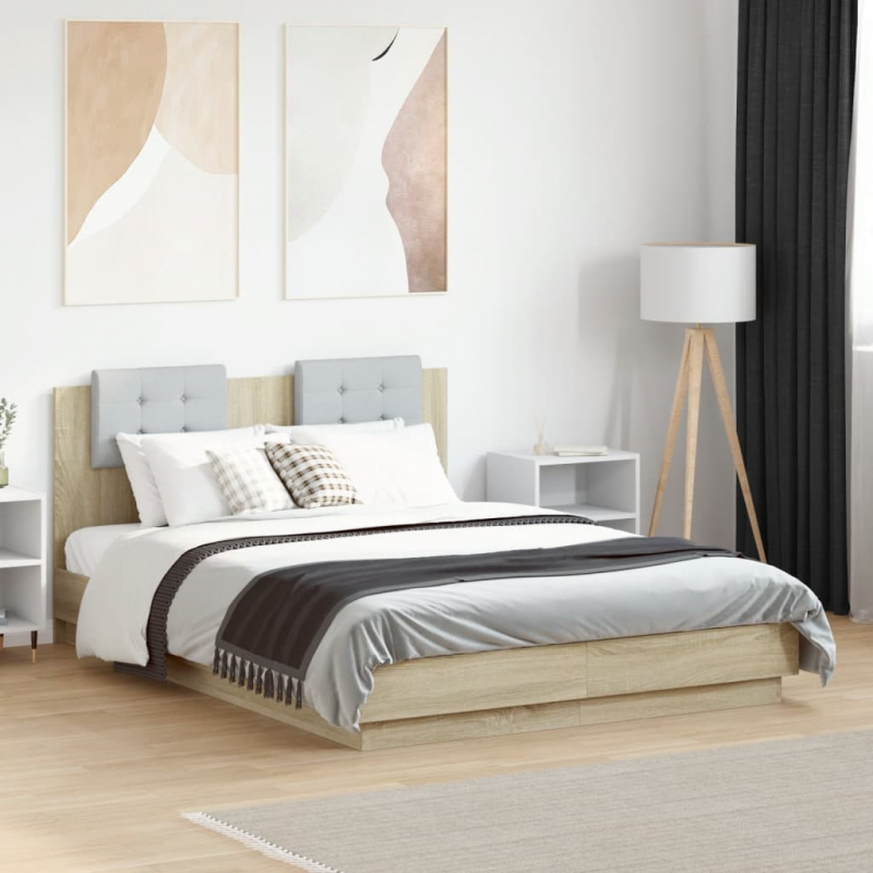 Bettgestell mit Kopfteil Sonoma-Eiche 135x190 cm Holzwerkstoff