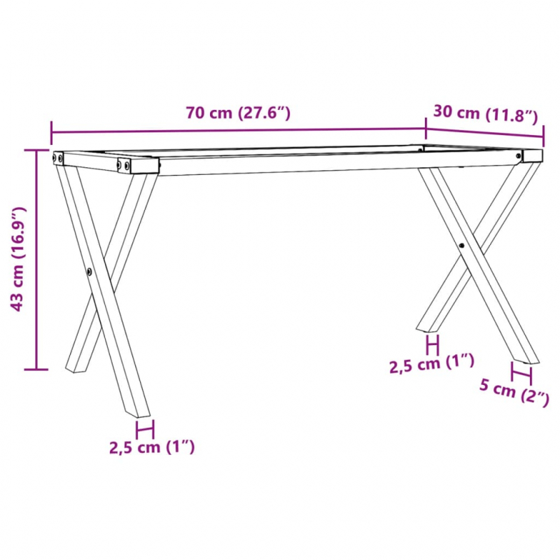 Couchtisch-Gestell in X-Form 70x30x43 cm Gusseisen