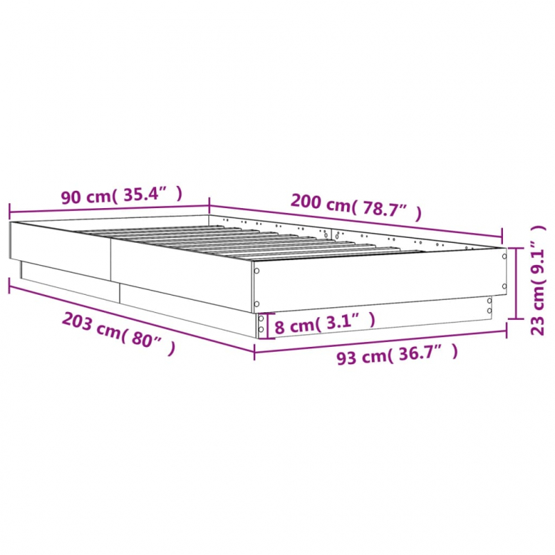 Bettgestell Grau Sonoma 90x200 cm Holzwerkstoff
