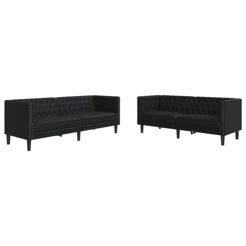 2-tlg. Chesterfield-Sofa-Set Schwarz Kunstleder