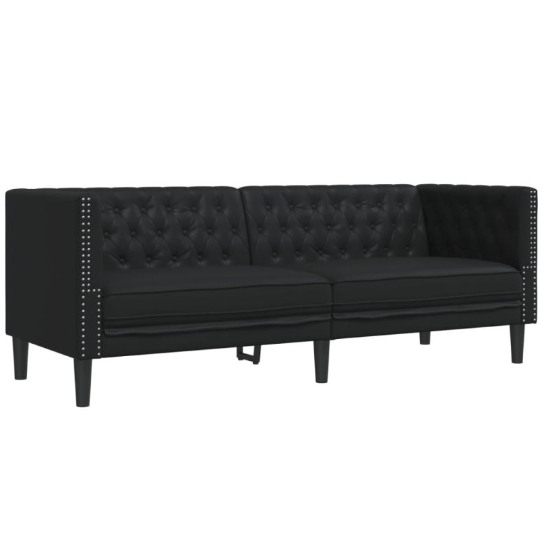 2-tlg. Chesterfield-Sofa-Set Schwarz Kunstleder