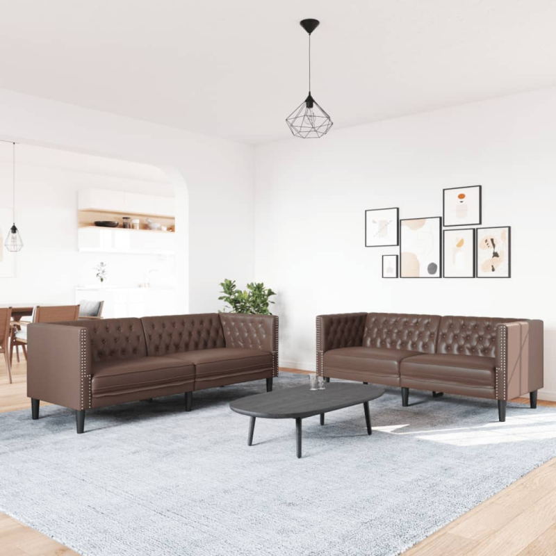2-tlg. Chesterfield-Sofa-Set Braun Kunstleder