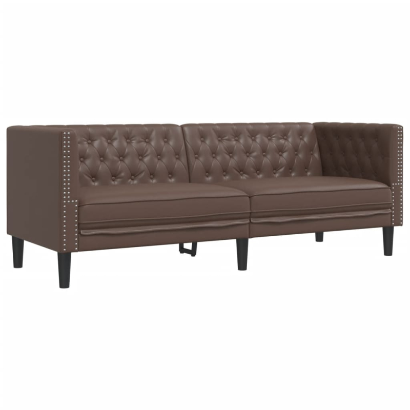 2-tlg. Chesterfield-Sofa-Set Braun Kunstleder