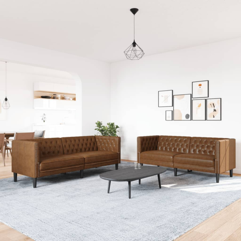2-tlg. Chesterfield-Sofa-Set Braun Kunstleder Wildleder-Optik