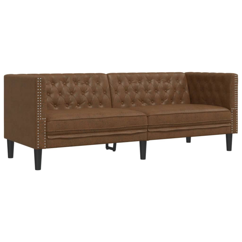 2-tlg. Chesterfield-Sofa-Set Braun Kunstleder Wildleder-Optik