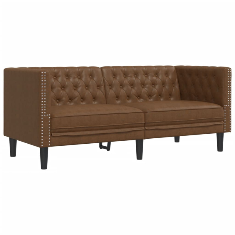 2-tlg. Chesterfield-Sofa-Set Braun Kunstleder Wildleder-Optik