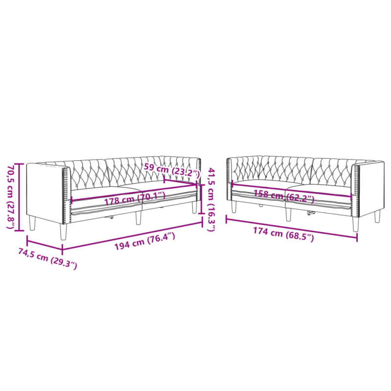 2-tlg. Chesterfield-Sofa-Set Braun Kunstleder Wildleder-Optik