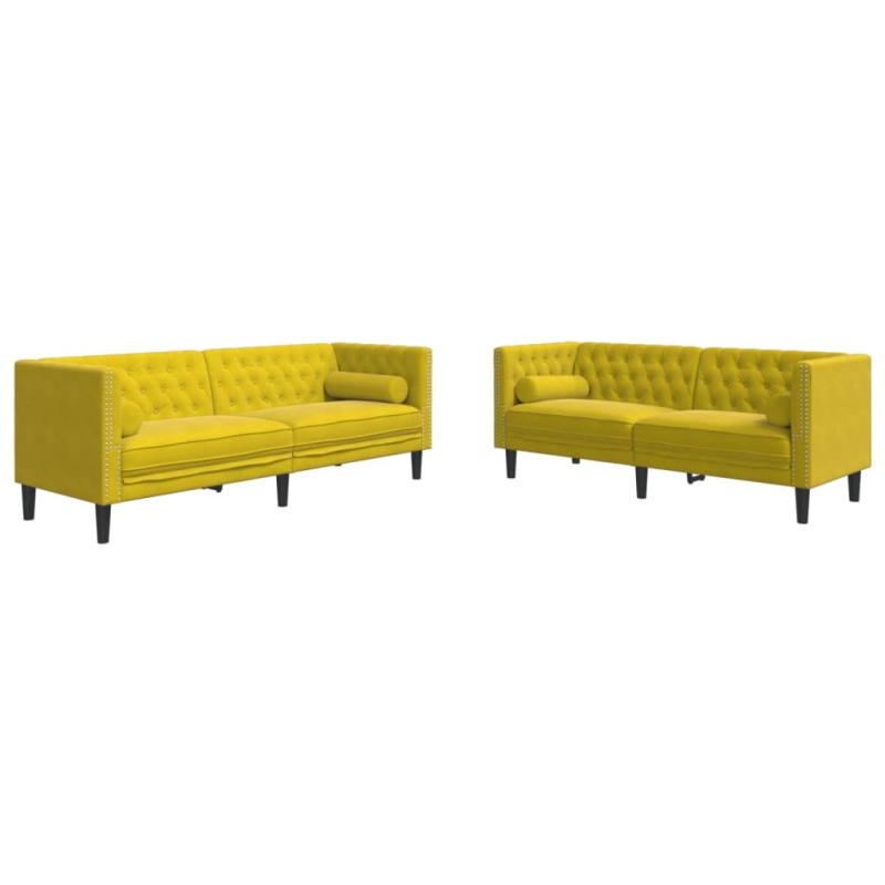 2-tlg. Chesterfield-Sofa-Set mit Nackenrollen Gelb Samt