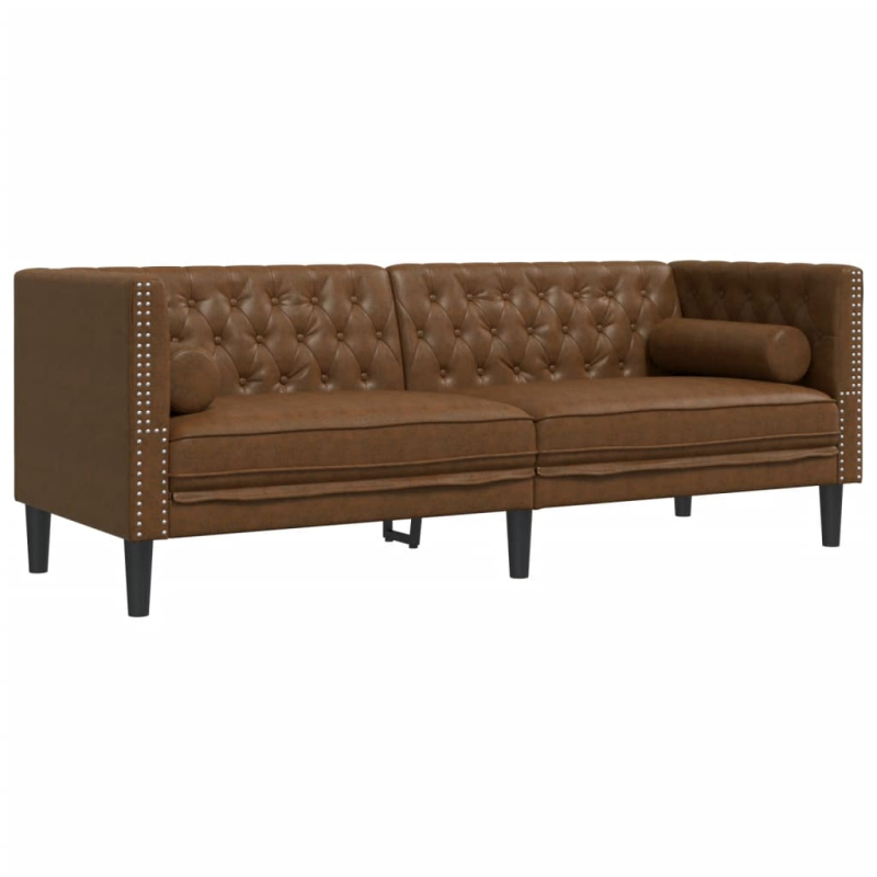 2-tlg. Chesterfield-Sofa-Set Braun Kunstleder Wildleder-Optik