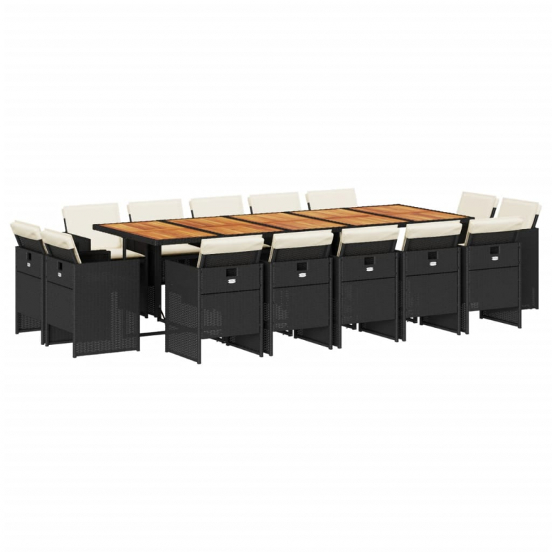 15-tlg. Garten-Essgruppe mit Kissen Schwarz Poly Rattan