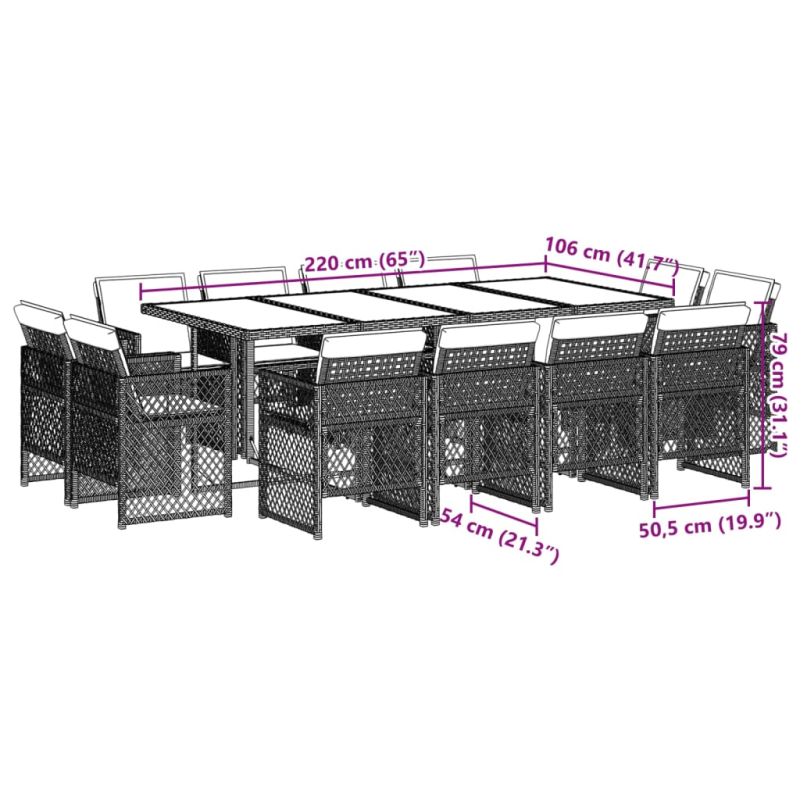 13-tlg. Garten-Essgruppe mit Kissen Braun Poly Rattan