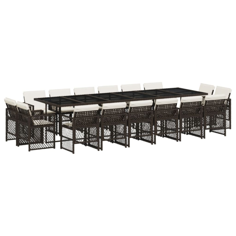 17-tlg. Garten-Essgruppe mit Kissen Braun Poly Rattan