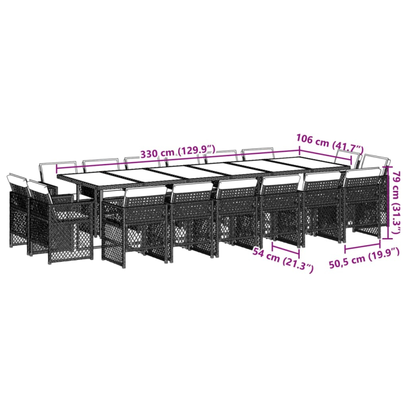 17-tlg. Garten-Essgruppe mit Kissen Braun Poly Rattan