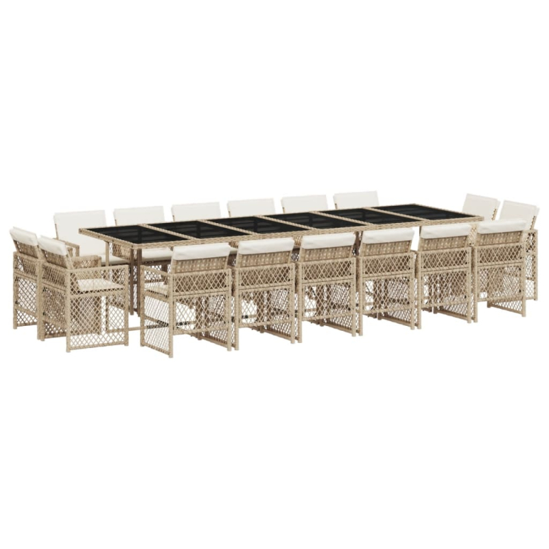 17-tlg. Garten-Essgruppe mit Kissen Beige Poly Rattan
