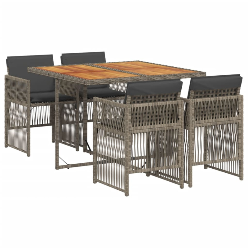 5-tlg. Garten-Essgruppe mit Kissen Grau Poly Rattan