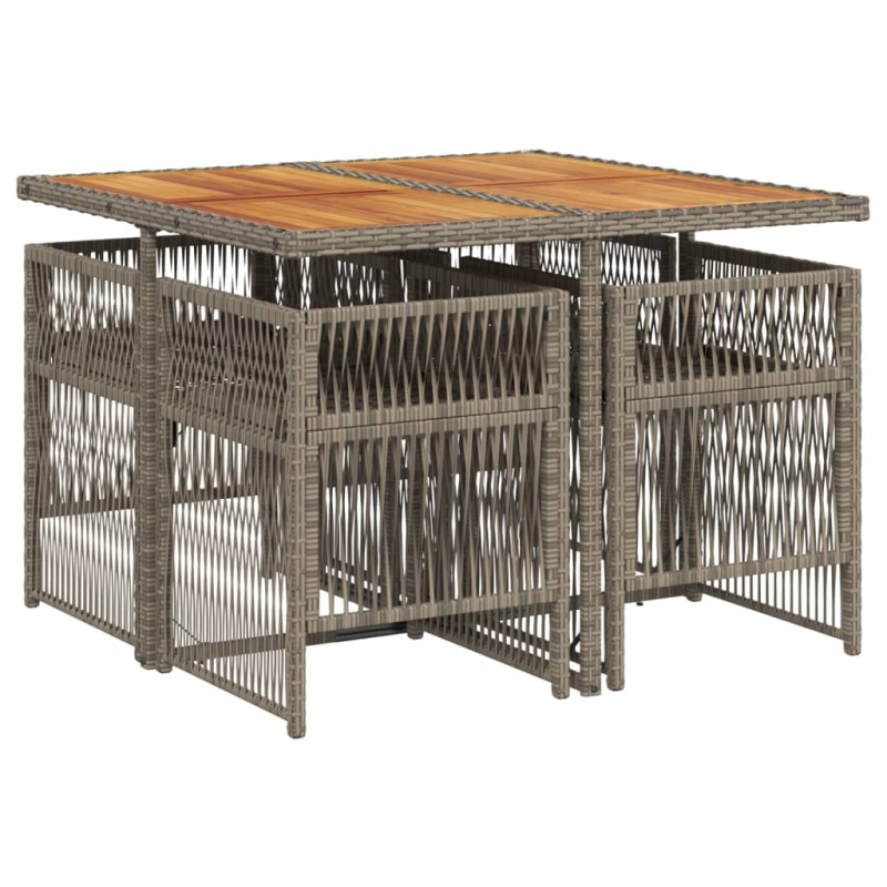 5-tlg. Garten-Essgruppe mit Kissen Grau Poly Rattan