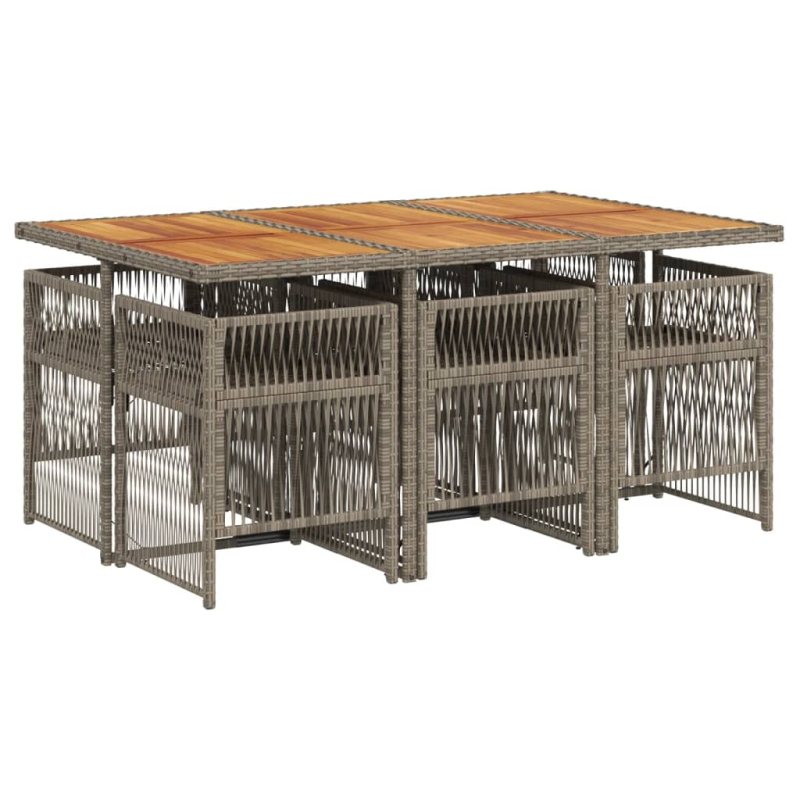 7-tlg. Garten-Essgruppe mit Kissen Grau Poly Rattan