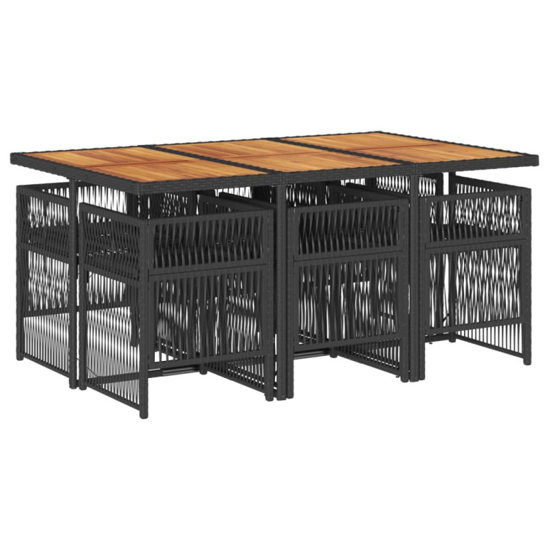 7-tlg. Garten-Essgruppe mit Kissen Schwarz Poly Rattan