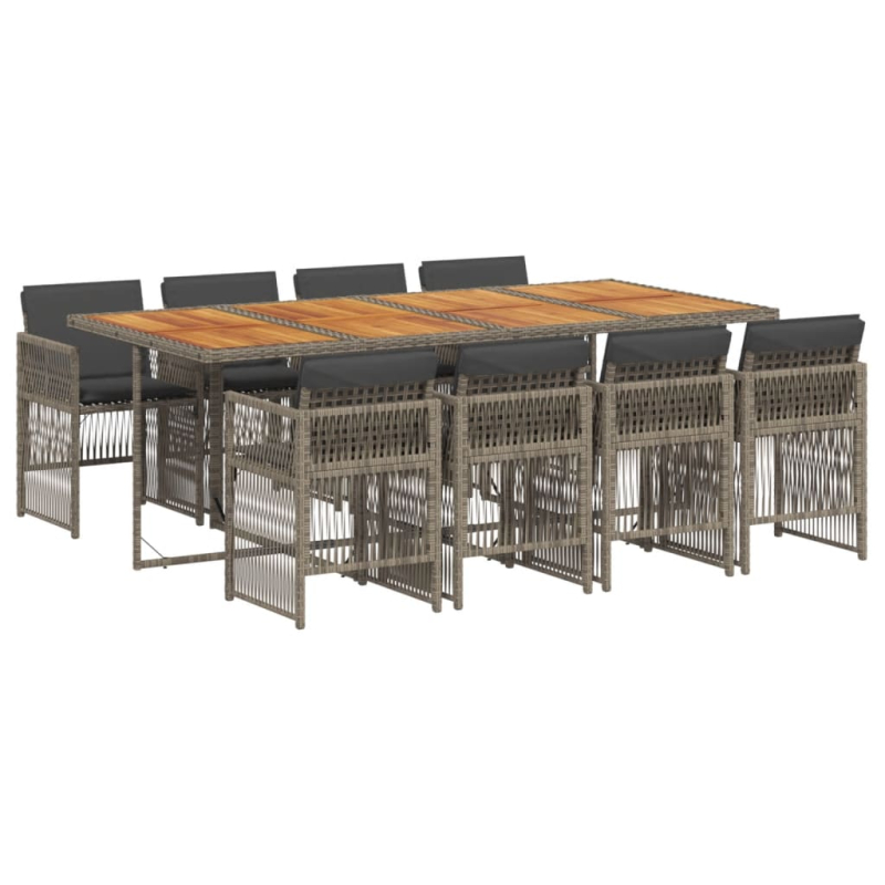 9-tlg. Garten-Essgruppe mit Kissen Grau Poly Rattan