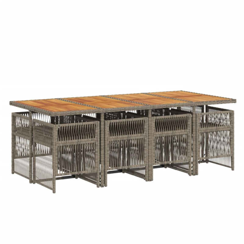 9-tlg. Garten-Essgruppe mit Kissen Grau Poly Rattan