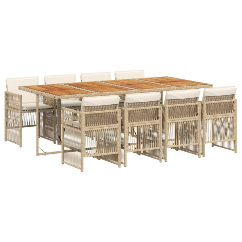 9-tlg. Garten-Essgruppe mit Kissen Beige Poly Rattan