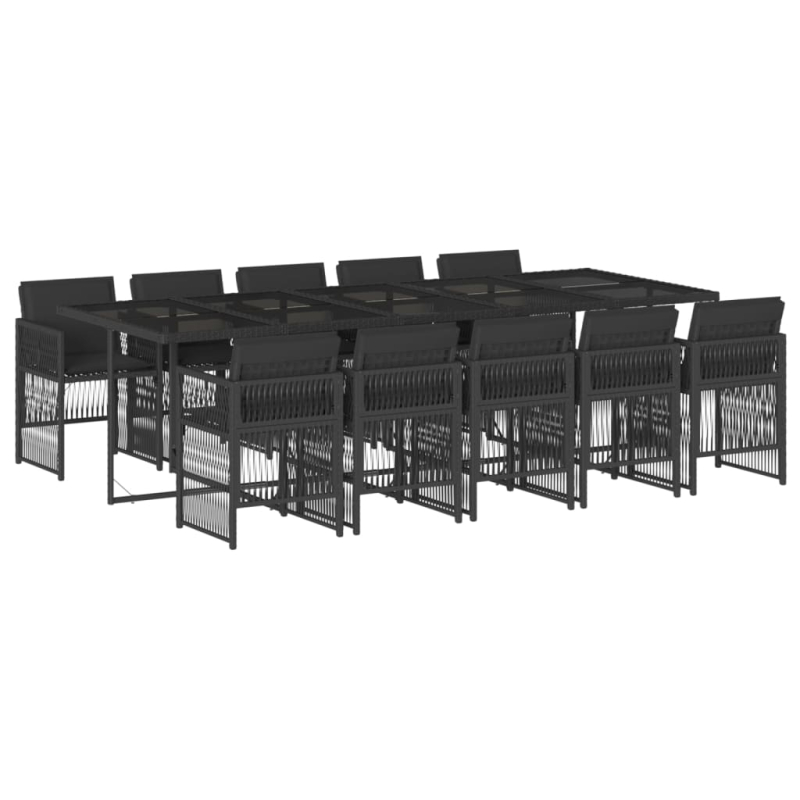 11-tlg. Garten-Essgruppe mit Kissen Schwarz Poly Rattan