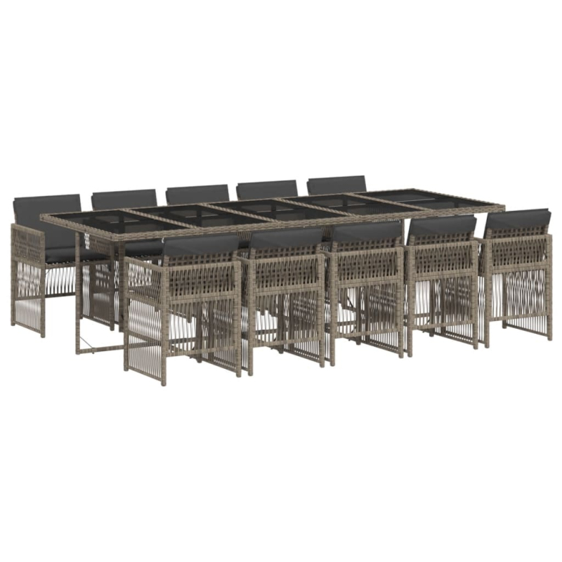 11-tlg. Garten-Essgruppe mit Kissen Grau Poly Rattan