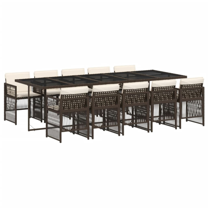11-tlg. Garten-Essgruppe mit Kissen Braun Poly Rattan