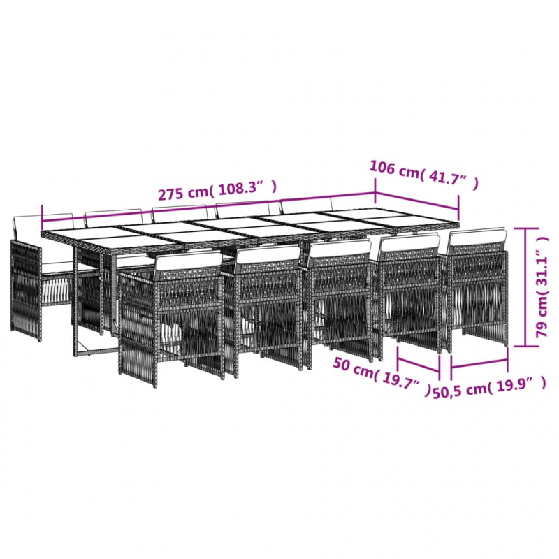 11-tlg. Garten-Essgruppe mit Kissen Hellgrau Poly Rattan