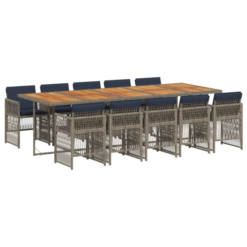 11-tlg. Garten-Essgruppe mit Kissen Grau Poly Rattan