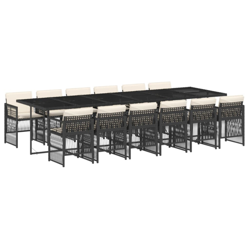 13-tlg. Garten-Essgruppe mit Kissen Schwarz Poly Rattan