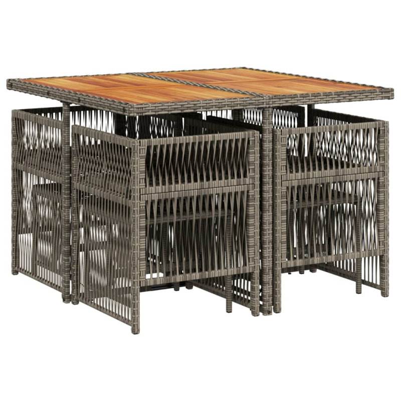 9-tlg. Garten-Essgruppe mit Kissen Grau Poly Rattan