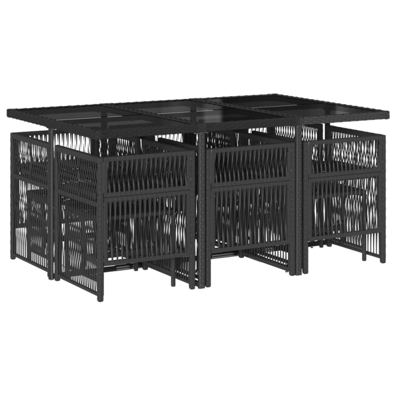 11-tlg. Garten-Essgruppe mit Kissen Schwarz Poly Rattan