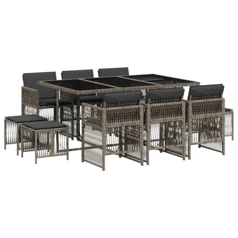 11-tlg. Garten-Essgruppe mit Kissen Grau Poly Rattan