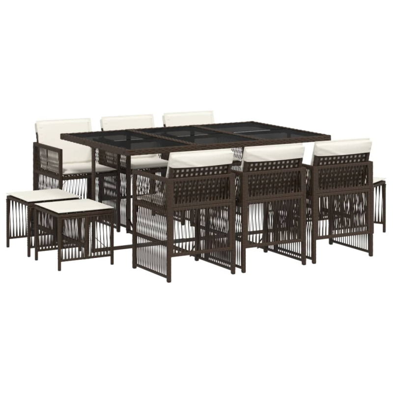 11-tlg. Garten-Essgruppe mit Kissen Braun Poly Rattan