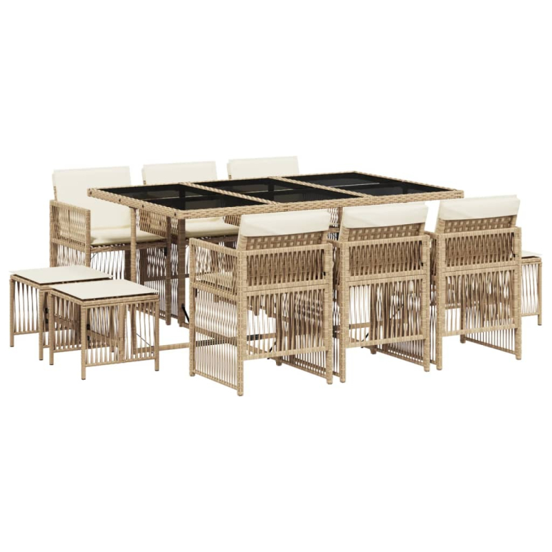 11-tlg. Garten-Essgruppe mit Kissen Beige Poly Rattan