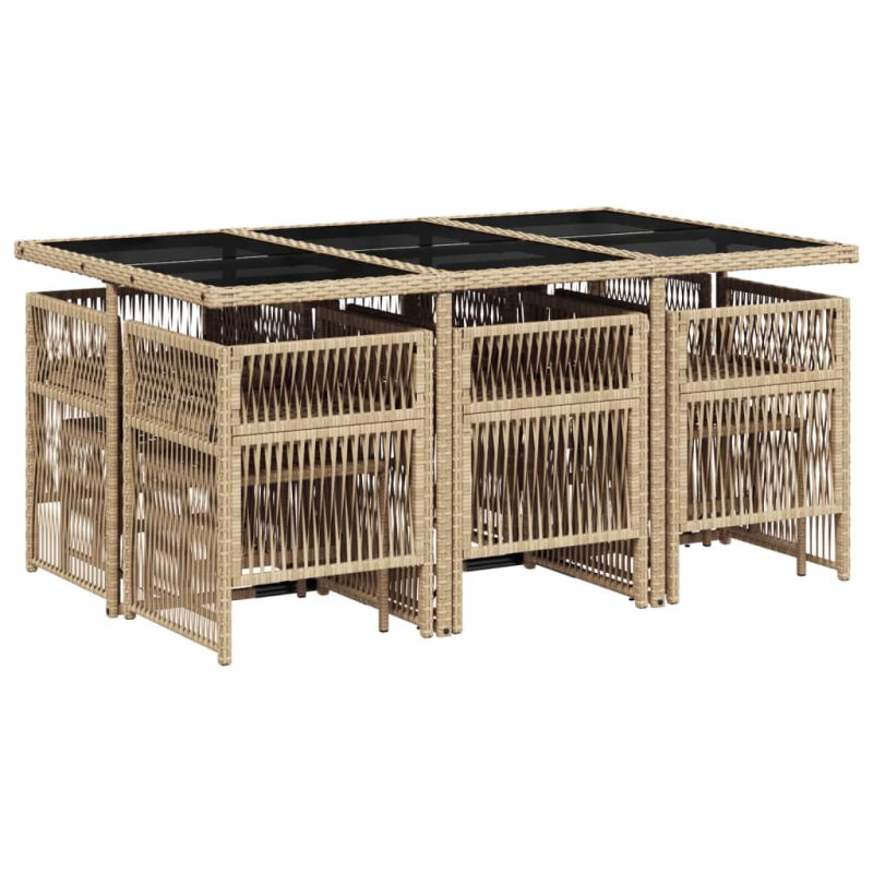 11-tlg. Garten-Essgruppe mit Kissen Beige Poly Rattan