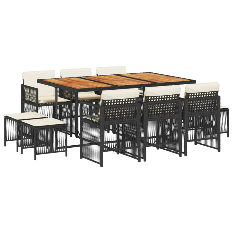 11-tlg. Garten-Essgruppe mit Kissen Schwarz Poly Rattan