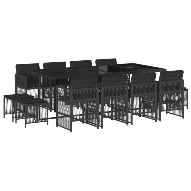 13-tlg. Garten-Essgruppe mit Kissen Schwarz Poly Rattan