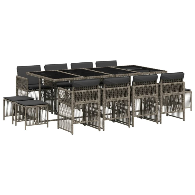 13-tlg. Garten-Essgruppe mit Kissen Grau Poly Rattan