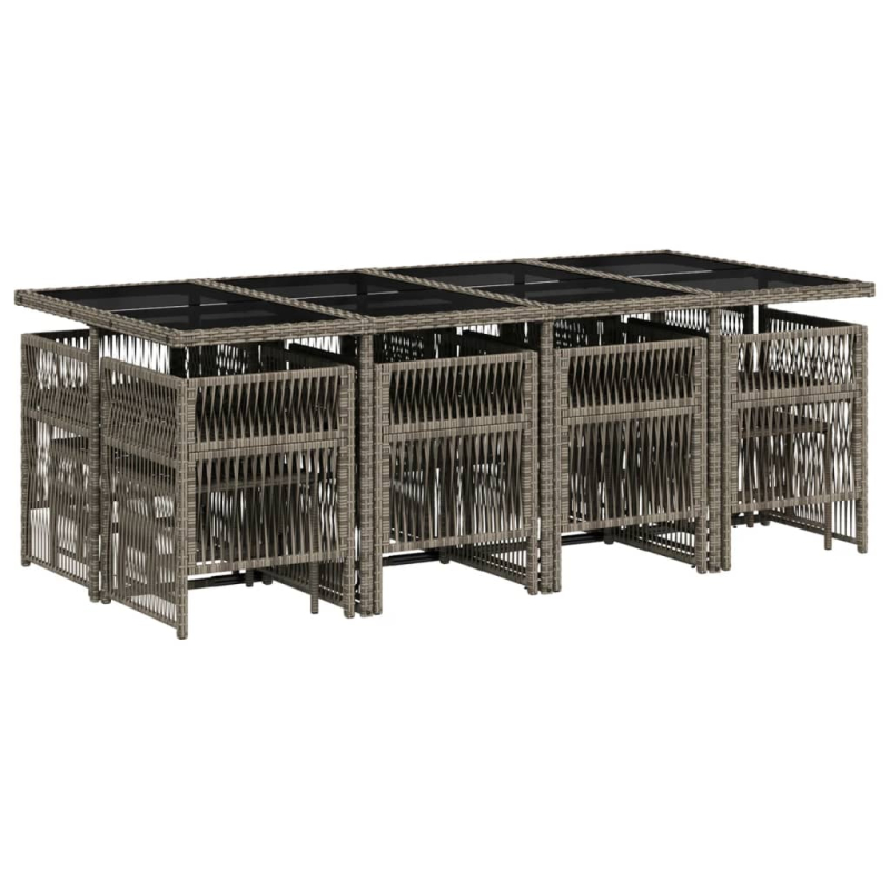 13-tlg. Garten-Essgruppe mit Kissen Grau Poly Rattan