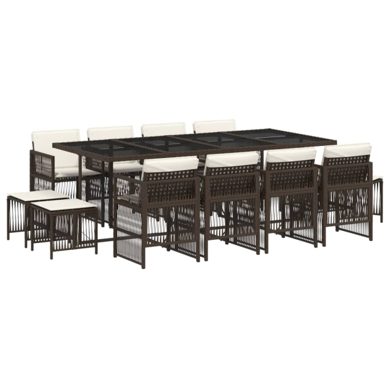 13-tlg. Garten-Essgruppe mit Kissen Braun Poly Rattan