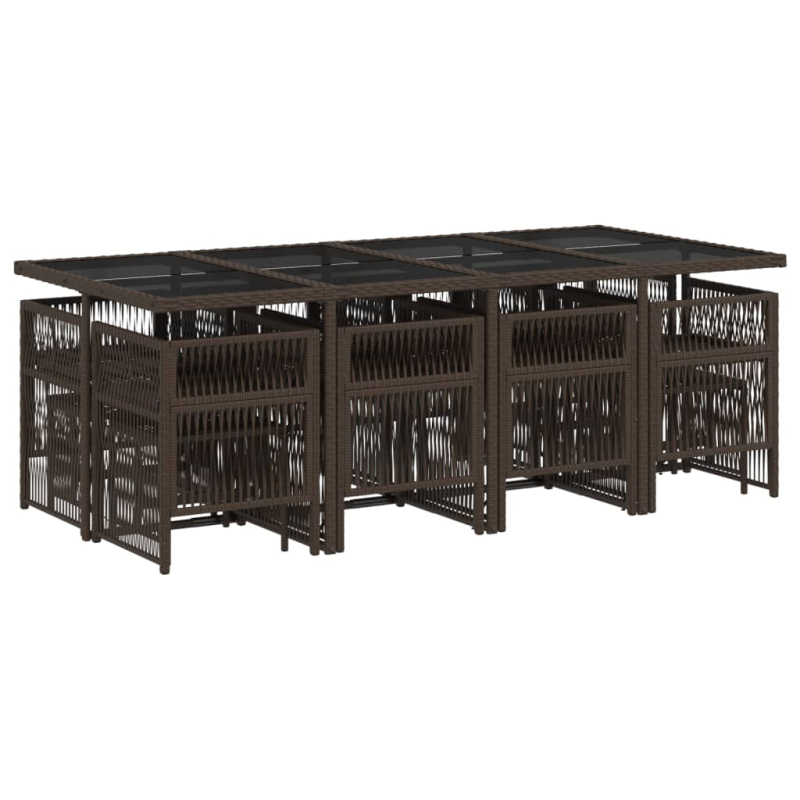 13-tlg. Garten-Essgruppe mit Kissen Braun Poly Rattan