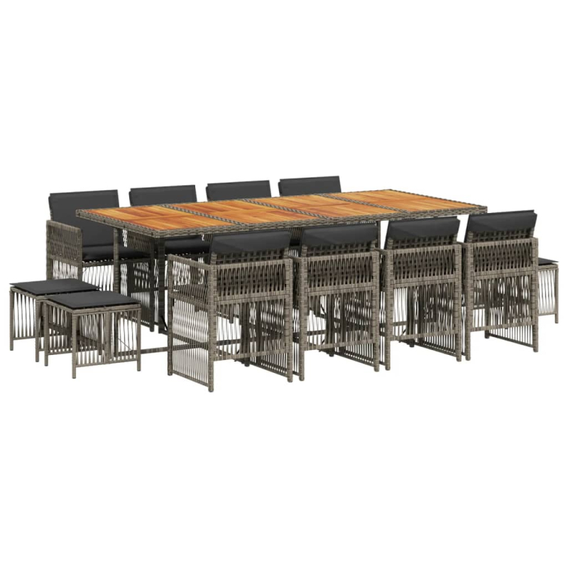13-tlg. Garten-Essgruppe mit Kissen Grau Poly Rattan