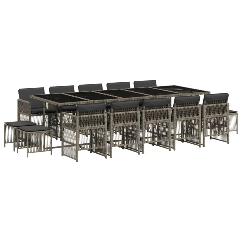 15-tlg. Garten-Essgruppe mit Kissen Grau Poly Rattan